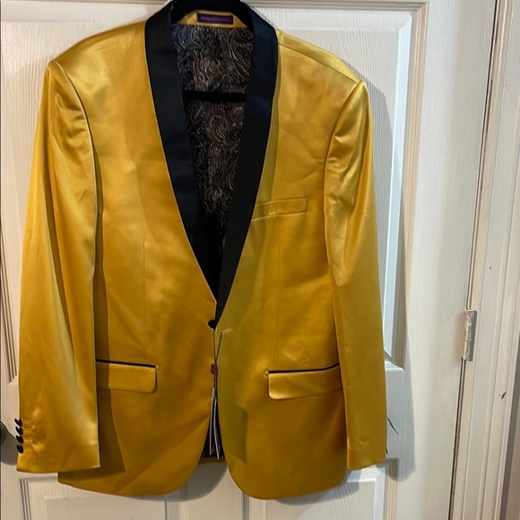 Vibrant Yellow Blazer with Black Trim - Picture 3 of 13